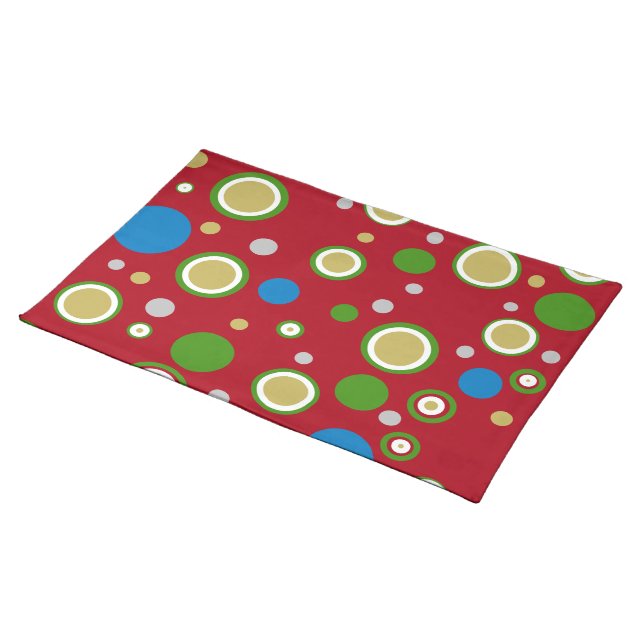 Geometric Red Green Blue Christmas Cloth Placemat (On Table)