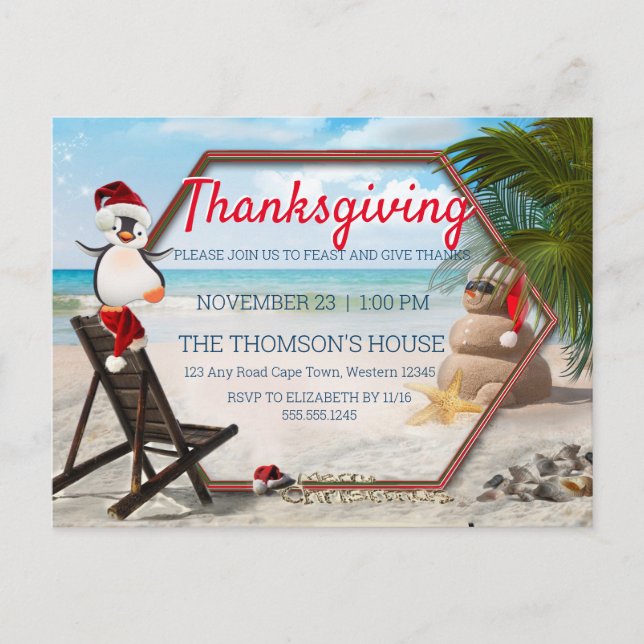 Geometric Red-green Frame Thanksgiving Invitation Postcard (Front)