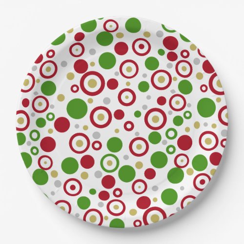 Geometric Red Green Silver Gold Circles  Paper Plates