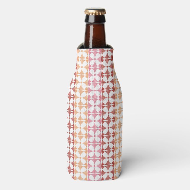 Geometric red ikat stripes pattern bottle cooler (Bottle Front)