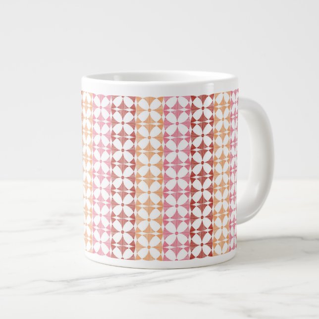 Geometric red ikat stripes pattern giant coffee mug (Front Right)