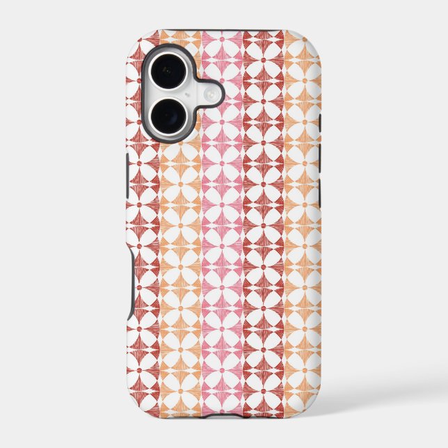 Geometric red ikat stripes pattern iphone case (Back)