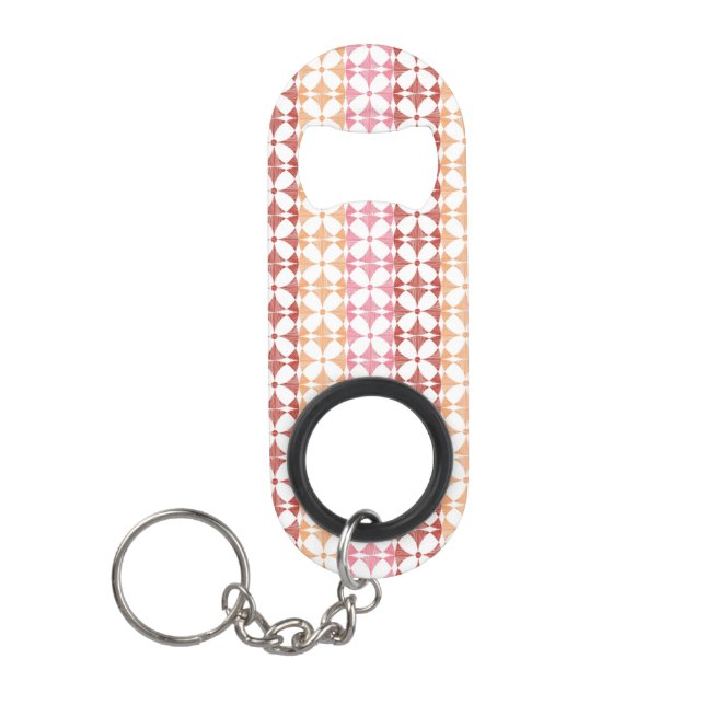 Geometric red ikat stripes pattern keychain bottle opener (Front)