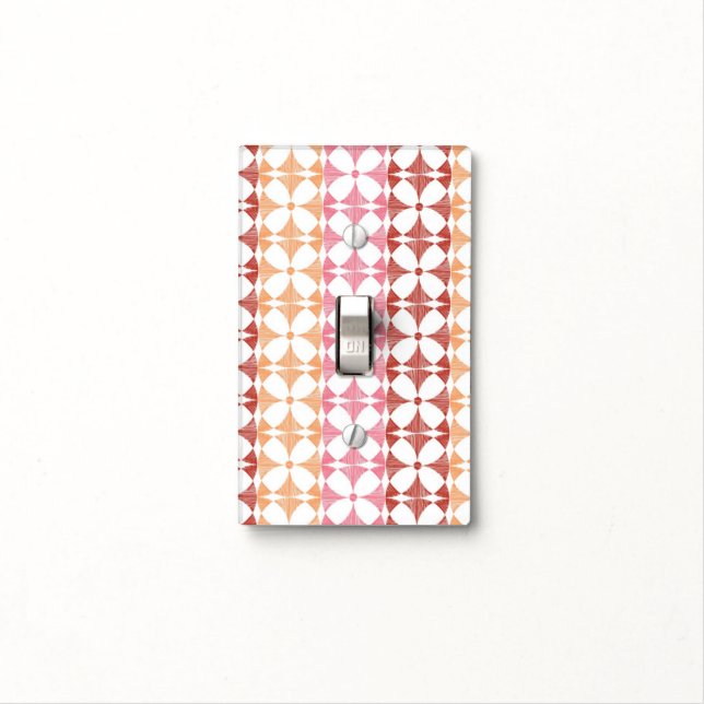 Geometric red ikat stripes pattern light switch cover (In Situ)