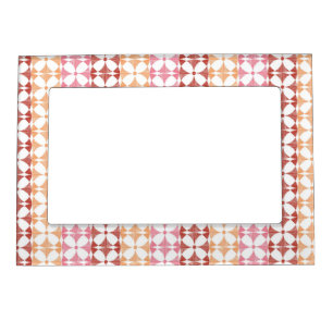 Geometric red ikat stripes pattern magnetic photo frame