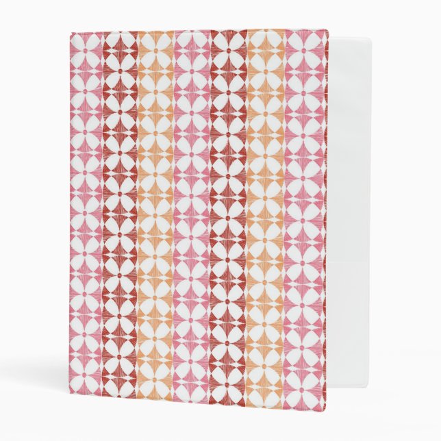 Geometric red ikat stripes pattern mini binder (Front/Inside)