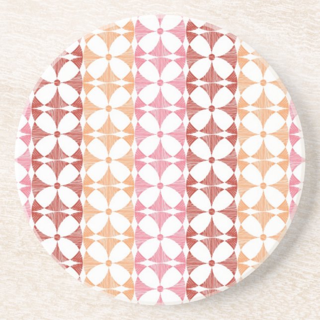 Geometric red ikat stripes pattern sandstone coaster (Front)