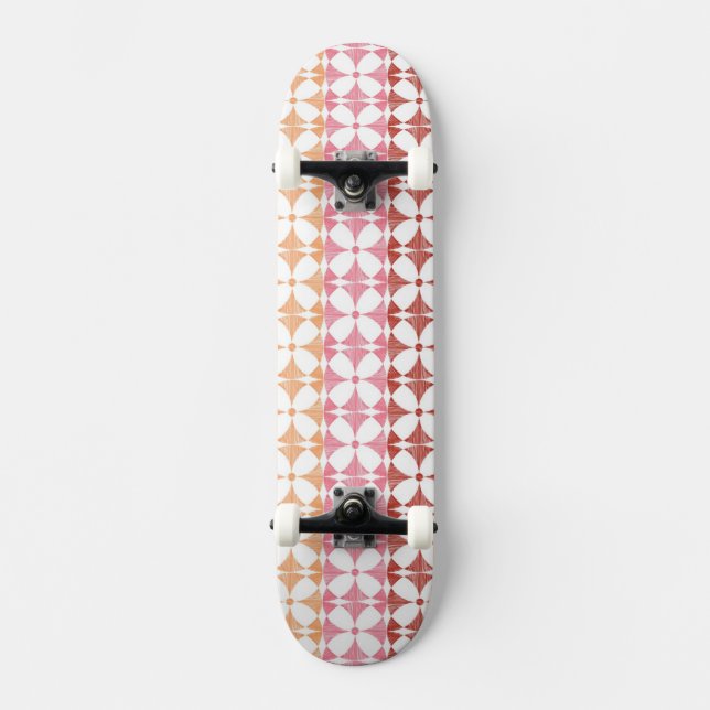 Geometric red ikat stripes pattern skateboard deck (Front)