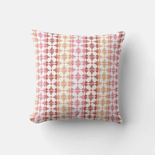 Geometric red ikat stripes pattern throw pillow (Front)