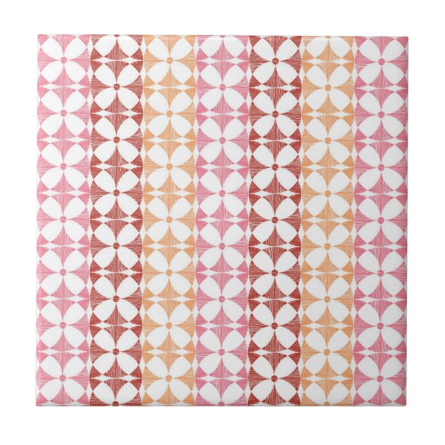 Geometric red ikat stripes pattern tile (Front)