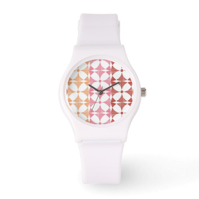 Geometric red ikat stripes pattern watch (Front)