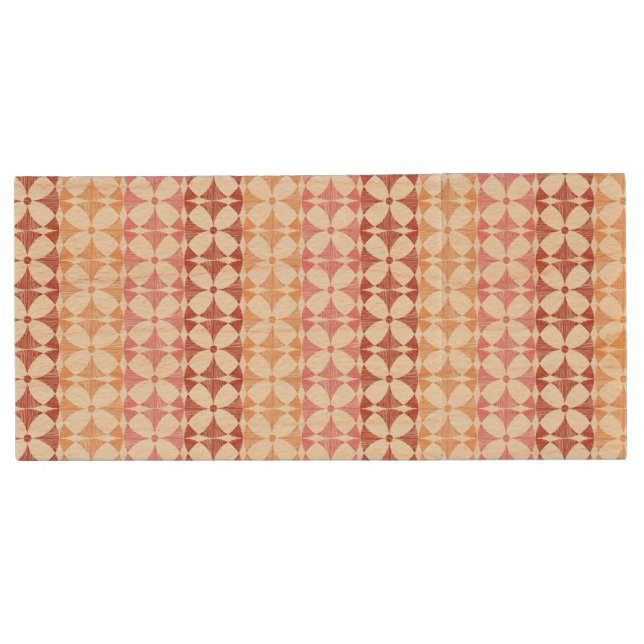 Geometric red ikat stripes pattern wood USB flash drive (Front)