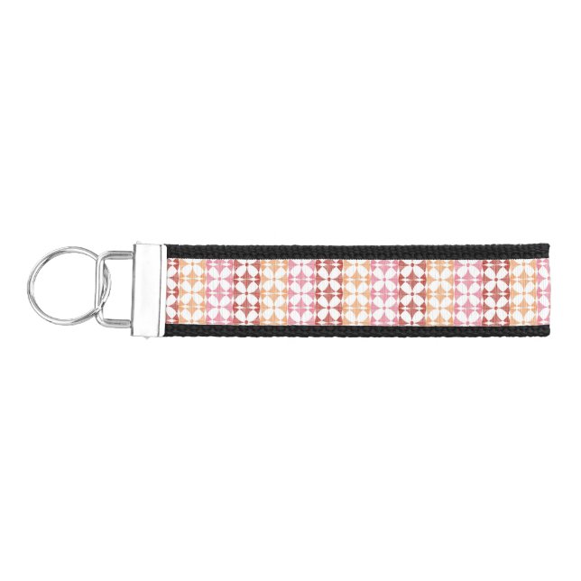 Geometric red ikat stripes pattern wrist keychain (Keys on Left)