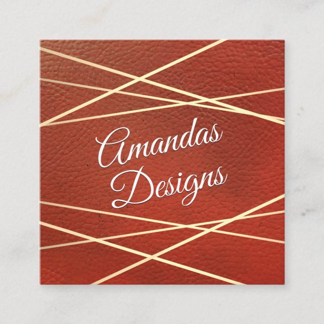 Geometric  | Red Leather Background Square Business Card (Front)