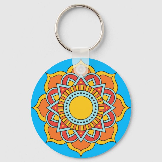 Geometric Red Mandala Flower-54567 Keychain (Front)