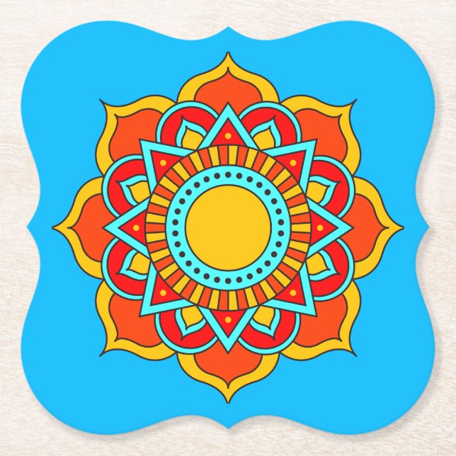 Geometric Red Mandala Flower-54567 Paper Coaster (Front)