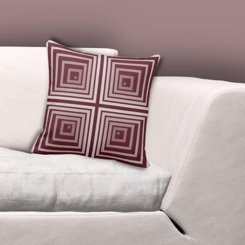 Geometric Red Nested Square Cornered Box Pattern Throw Pillow