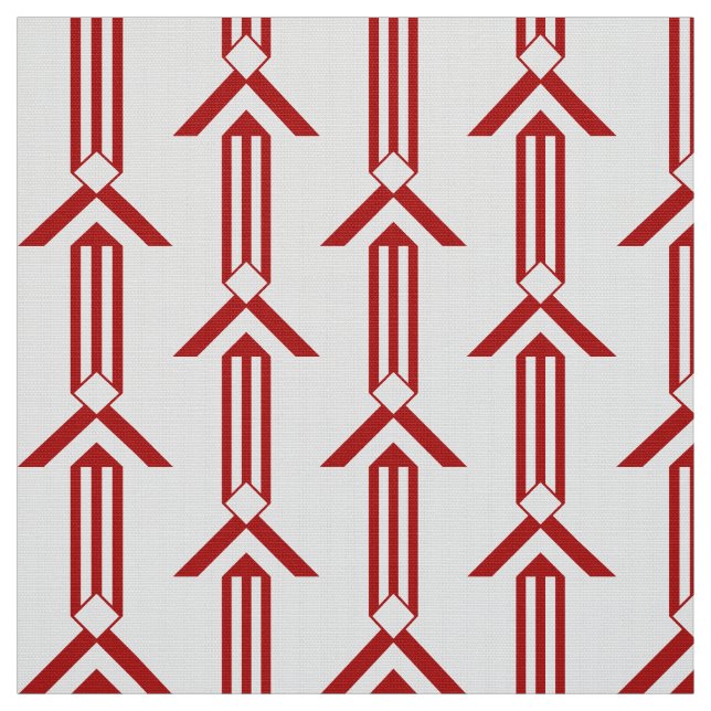 Geometric Red Stripes and Chevrons on White Fabric (Swatch)