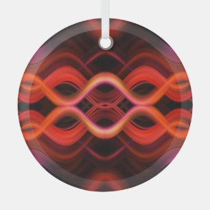 Geometric red wavy lines design. glass ornament