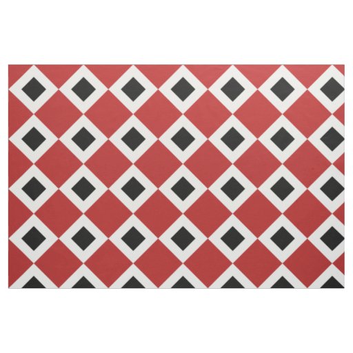 Geometric Red, White, Black Diamond Pattern Fabric