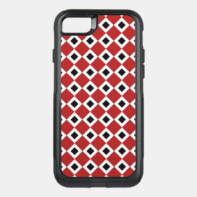 Geometric Red, White, Black Diamond Pattern Otterbox iPhone Case (Back)