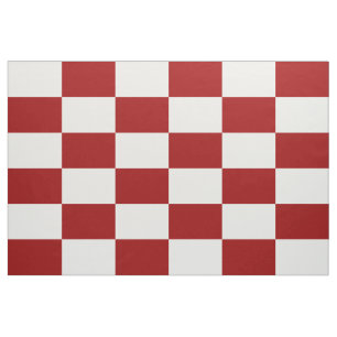 Geometric Red & White Checkered Rectangles Fabric