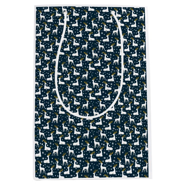Geometric Reindeer and Stars Winter Design Medium Gift Bag (Front)