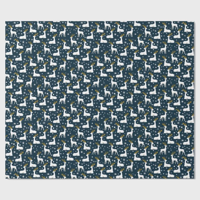 Geometric Reindeer and Stars Winter Design Wrapping Paper (Flat)