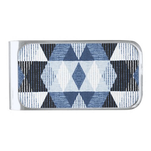 Geometric Repeat Textured Background Silver Finish Money Clip