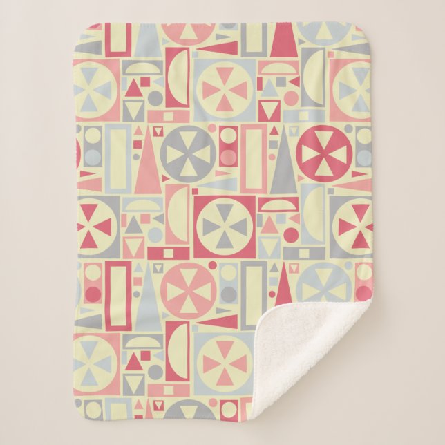 Geometric Retro 1950s Midcentury Modern Pink Sherpa Blanket (Front)