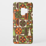 Geometric Retro 50s Mid-Century Modern Abstract Case-Mate Samsung Galaxy S9 Case<br><div class="desc">This original, retro 1950s / 1960s mid-mod abstract geometric pattern is made of triangles, squares, rectangles and circles. It's designed in vintage shades of orange, green and cream on a brown background. This pretty pattern repeats seamlessly. It's for fans of midcentury modern minimalist art. Add a touch of antique, mod...</div>
