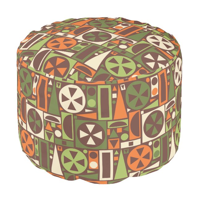 Geometric Retro 50s Mid-Century Modern Abstract Pouf (Angled Back)