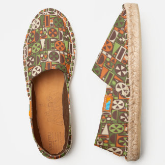 Geometric Retro 50s Mid-Century Modern Brown Espadrilles