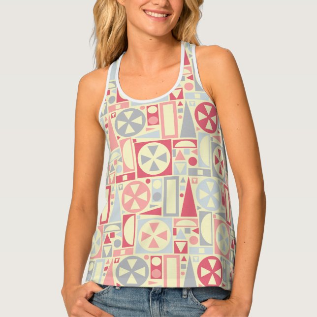 Geometric Retro 50s Mid-Century Modern Cute Pink Tank Top (Front)