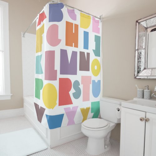 Geometric Retro Alphabet Shower Curtain