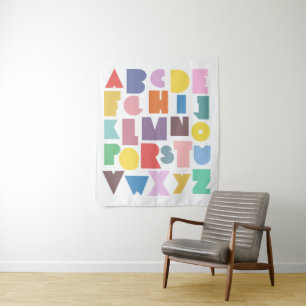 Geometric Retro Alphabet Tapestry