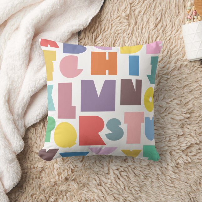 Geometric Retro Alphabet Throw Pillow (Blanket)
