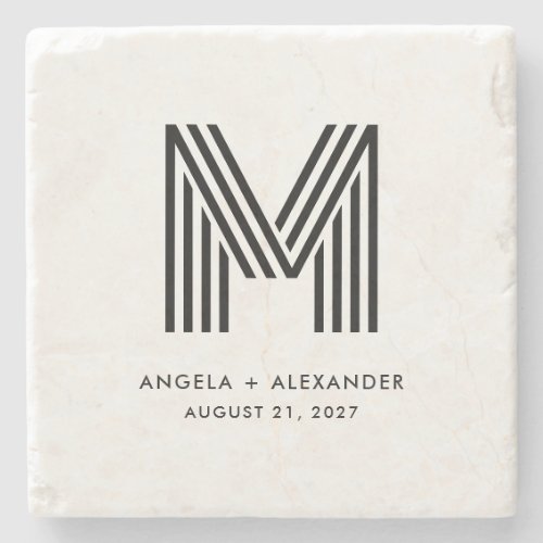 Geometric Retro Art Deco Wedding Monogram Stone Coaster