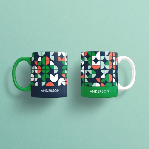 geometric retro blue red green modern Christmas Ap Mug