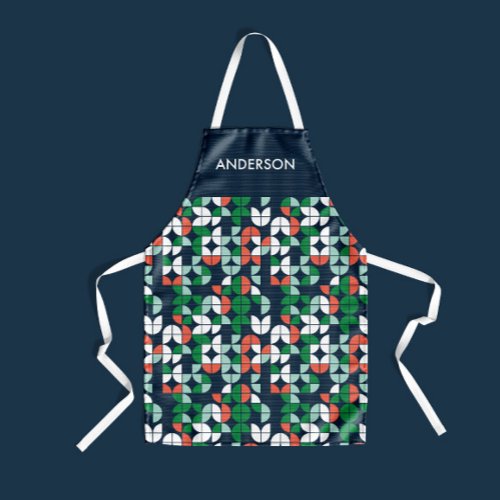 geometric retro blue red green modern Christmas Apron