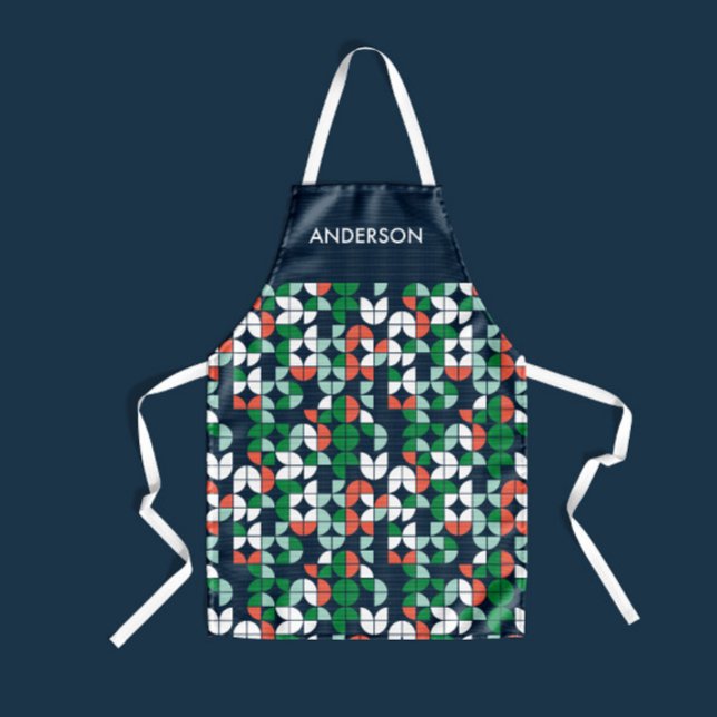 geometric retro blue red green modern Christmas Apron (Creator Uploaded)