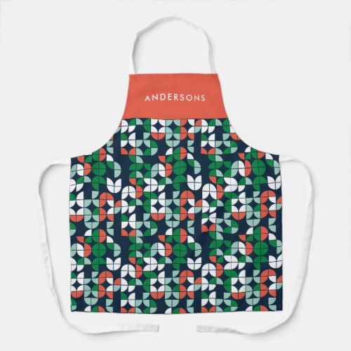 geometric retro blue red green modern Christmas Apron