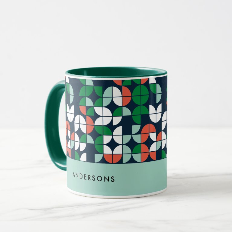 geometric retro blue red green modern Christmas Mug