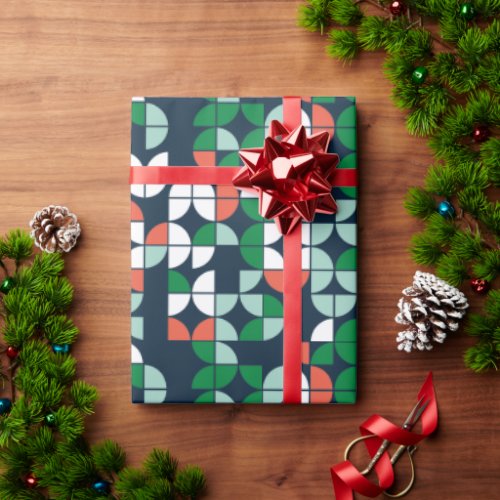 geometric retro blue red green modern Christmas Wrapping Paper