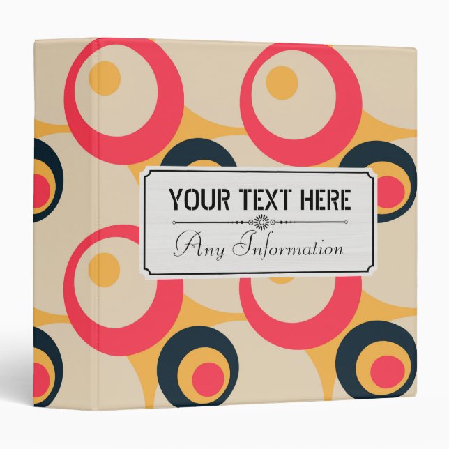 Geometric Retro Circles Pattern 3 Ring Binder (Front/Spine)