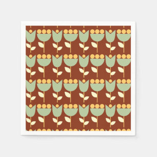 Geometric Retro Flower Bauhaus Brown Birthday Napkins