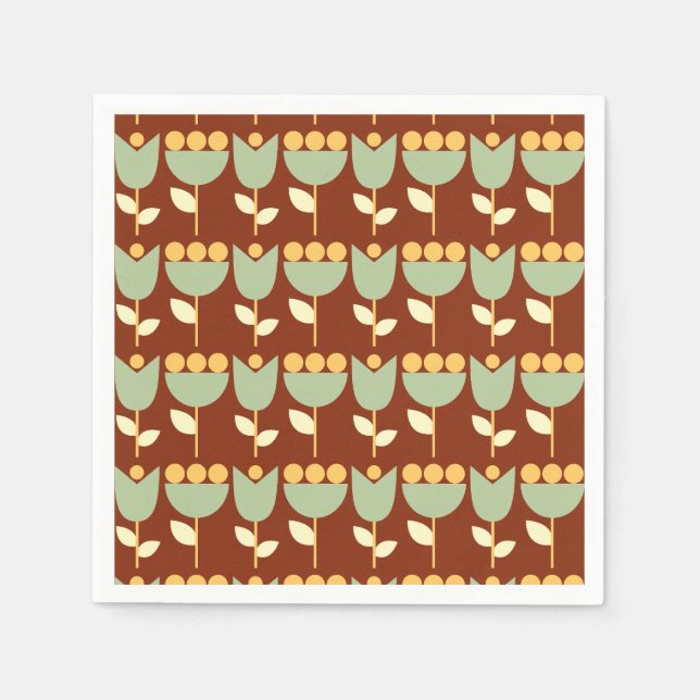 Geometric Retro Flower Bauhaus Brown Birthday  Napkins (Front)