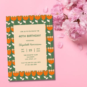 Geometric Retro Flower Bauhaus Green Birthday  Invitation