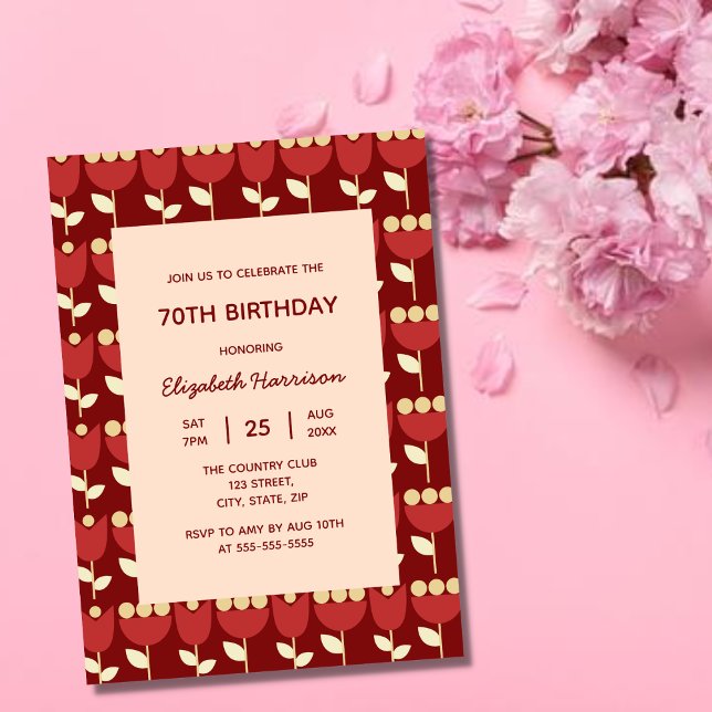 Geometric Retro Flower Bauhaus Maroon Birthday  Invitation (Creator Uploaded)