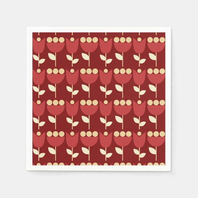 Geometric Retro Flower Bauhaus Maroon Birthday  Napkins (Front)